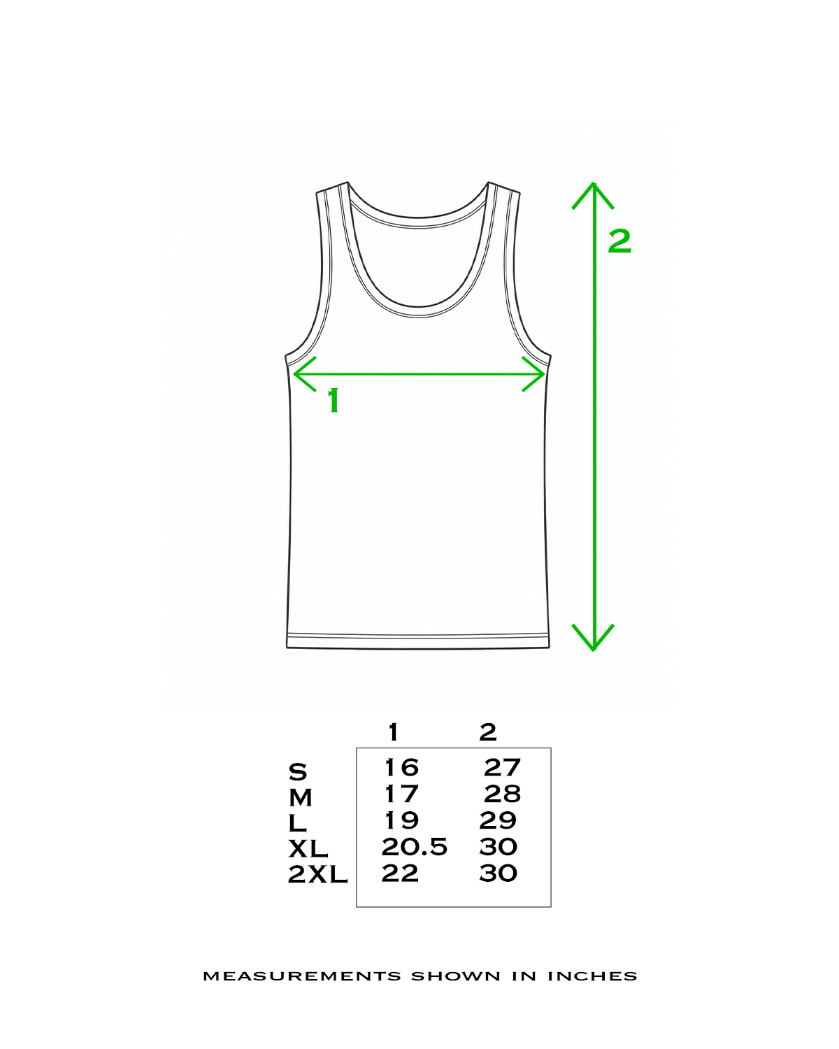 Rib Tank size chart