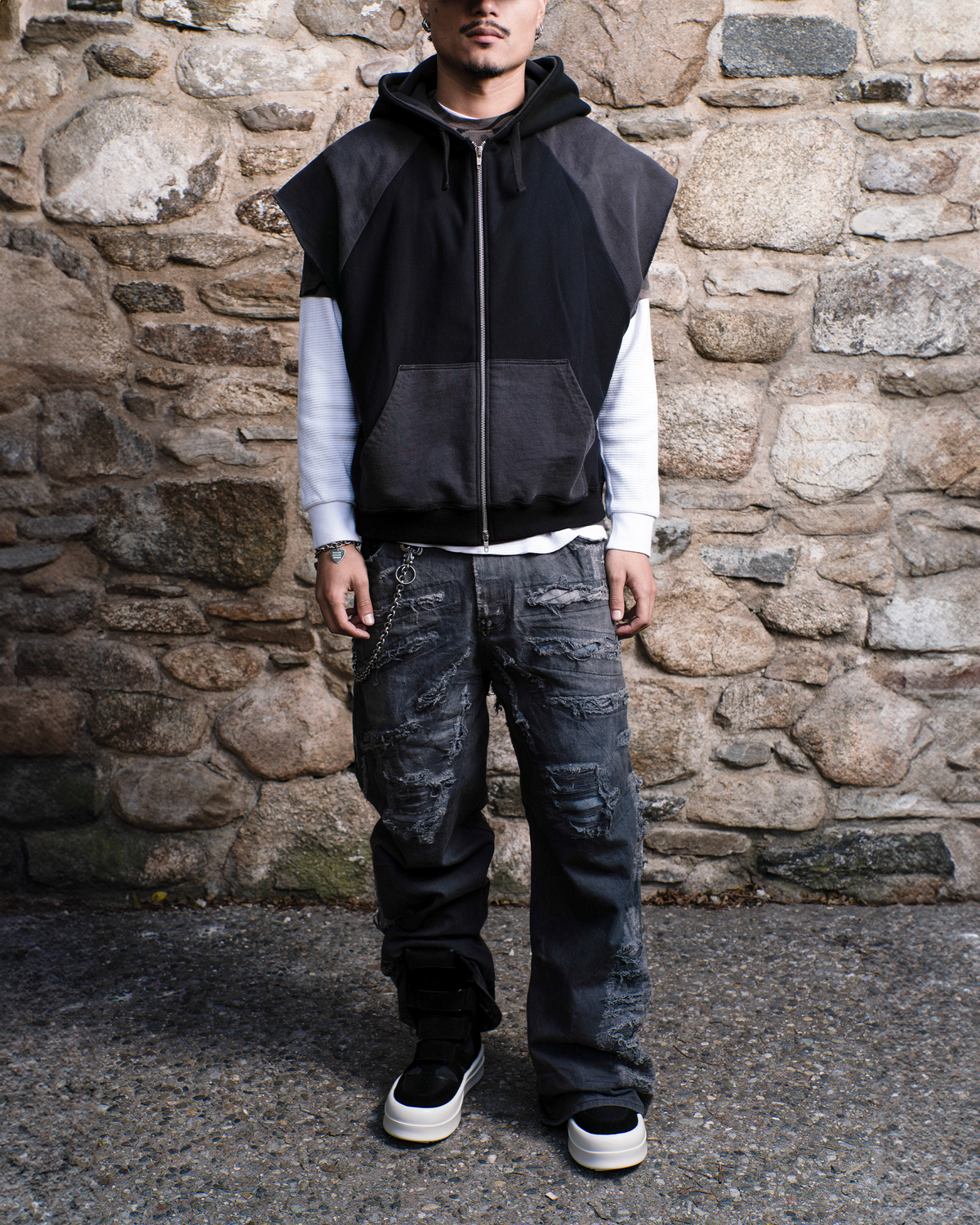 Whisker Distress Denim Charcoal